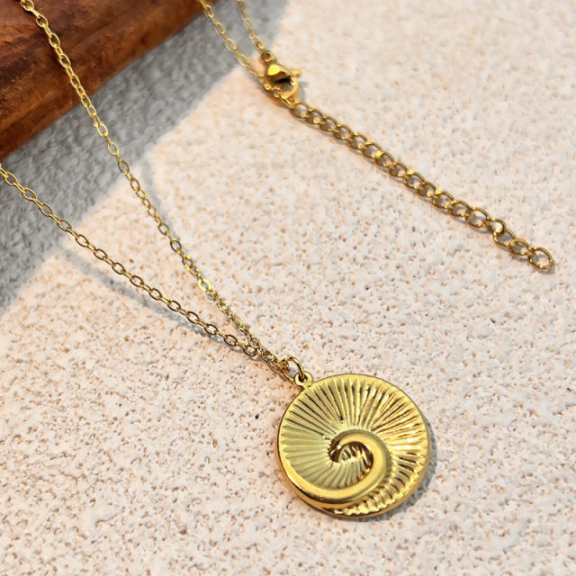 Vintage sprial pendant turquoise stone statement stainless steel necklace