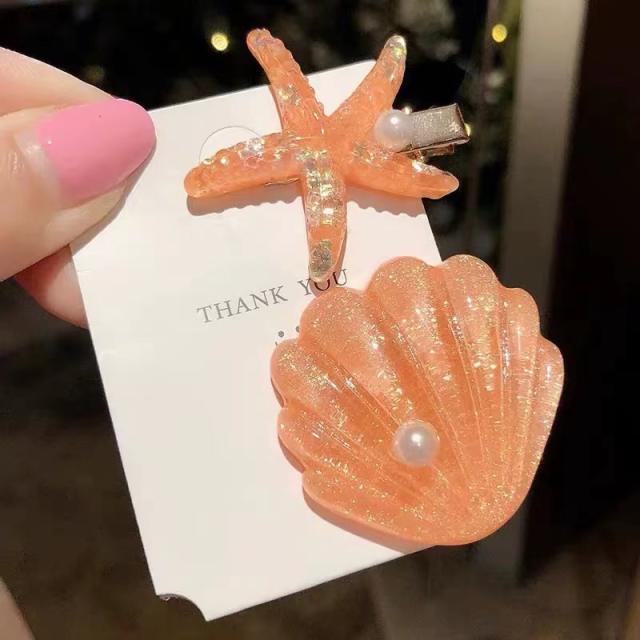 Ins Holiday Style Ocean Shell Starfish Hairpin Small Fresh Sweet shell duckbill hair clips set