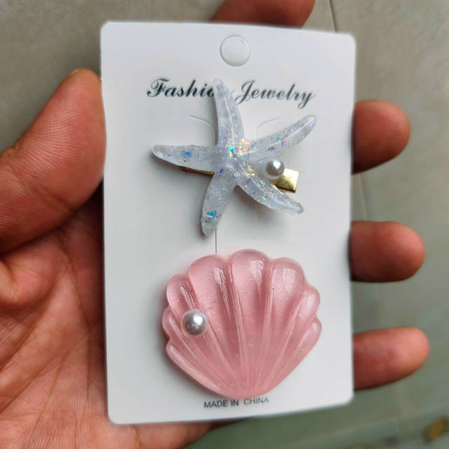 Ins Holiday Style Ocean Shell Starfish Hairpin Small Fresh Sweet shell duckbill hair clips set