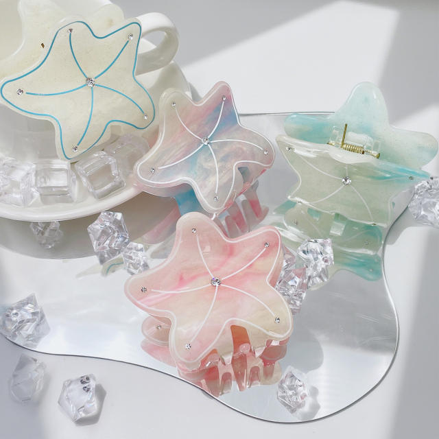New Cute Starfish Shaped Hair Clip Summer Fresh Diamond hair claw clips 6.4cm