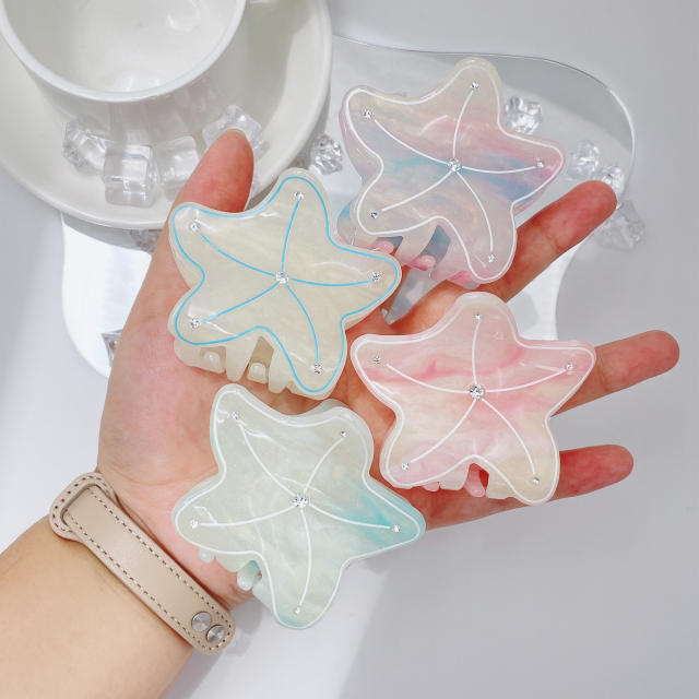 New Cute Starfish Shaped Hair Clip Summer Fresh Diamond hair claw clips 6.4cm
