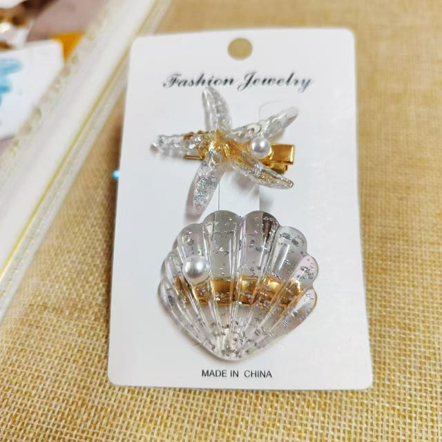 Ins Holiday Style Ocean Shell Starfish Hairpin Small Fresh Sweet shell duckbill hair clips set