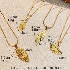 Summer gold color elegant leaf Ginkgo Leaf pendant stainless steel necklace