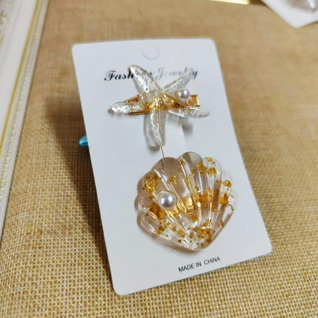 Ins Holiday Style Ocean Shell Starfish Hairpin Small Fresh Sweet shell duckbill hair clips set