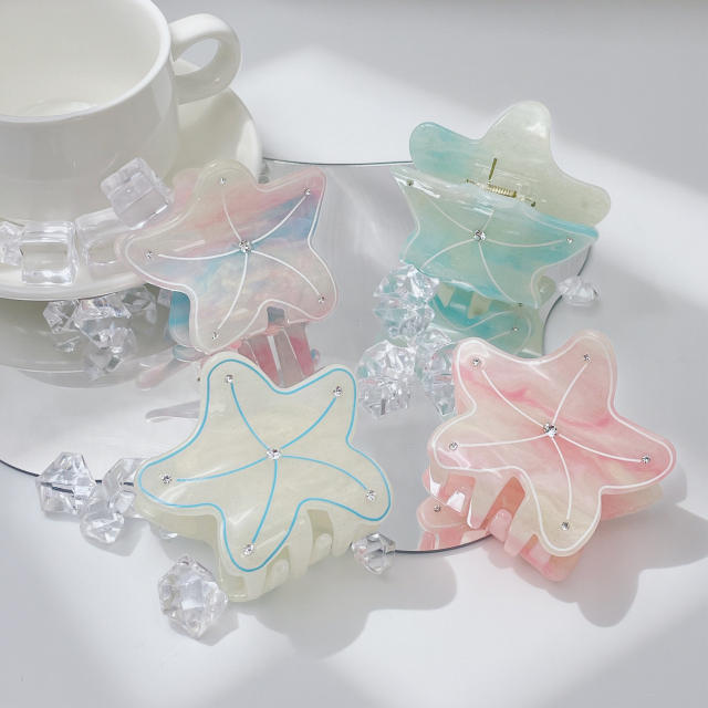 New Cute Starfish Shaped Hair Clip Summer Fresh Diamond hair claw clips 6.4cm