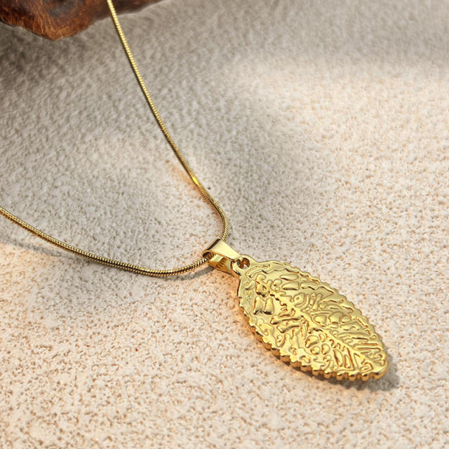 Summer gold color elegant leaf Ginkgo Leaf pendant stainless steel necklace