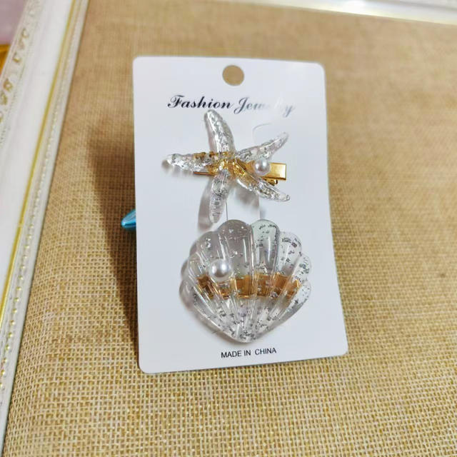 Ins Holiday Style Ocean Shell Starfish Hairpin Small Fresh Sweet shell duckbill hair clips set