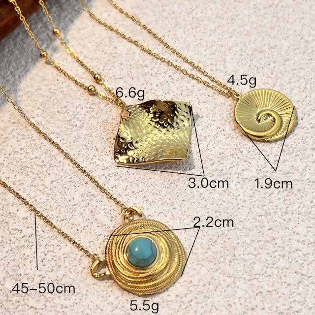 Vintage sprial pendant turquoise stone statement stainless steel necklace