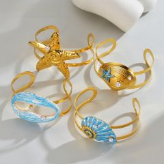 Summer color enamel shell conch stainless steel cuff bangle bracelet