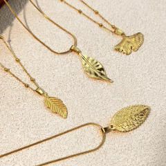 Summer gold color elegant leaf Ginkgo Leaf pendant stainless steel necklace
