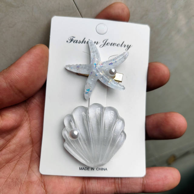 Ins Holiday Style Ocean Shell Starfish Hairpin Small Fresh Sweet shell duckbill hair clips set