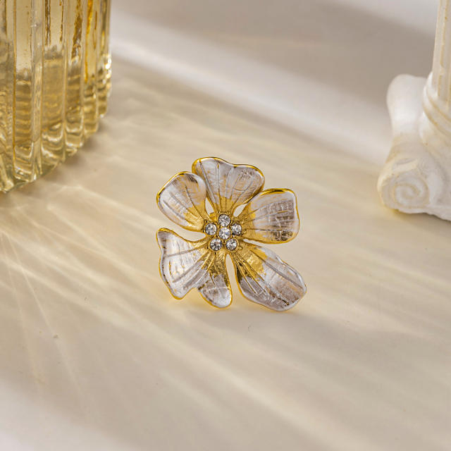 18KG personality two tone flower shape stainless steel earrings