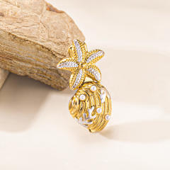 Stainless Steel Hairpin Ocean Beach Style Starfish Shell Imitation Pearl Hairpin