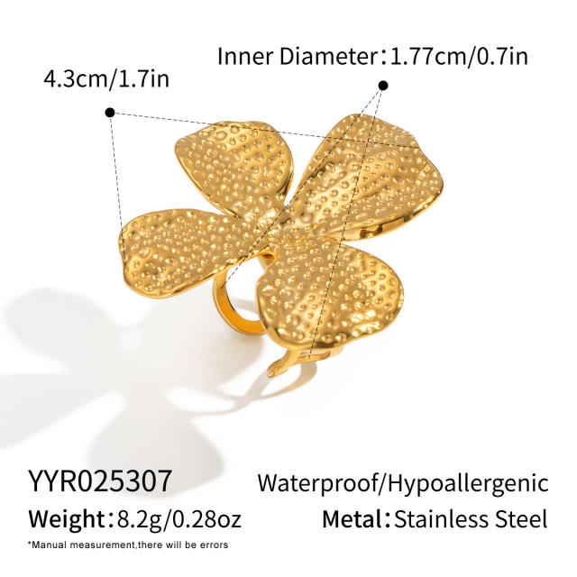 Holiday trend hammer pattern oversize flower stainless steel earrings rings suit