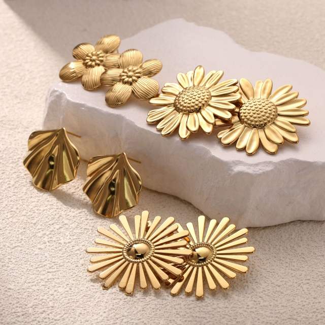 Big size flower daisy flower stainless steel earrings