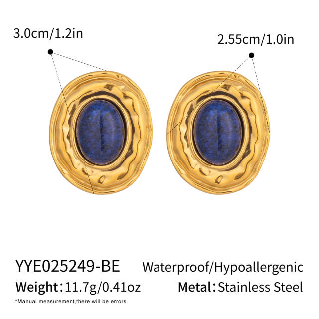 Retro Style Elegant Lapis Lazuli Natural Stone Earrings stainless steel earrings