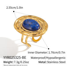 French Retro Natural Stone Lapis Lazuli Open Rings stainless steel rings