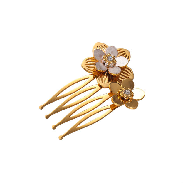 Elegant gold color flower design stainless steel hair clips hair combs