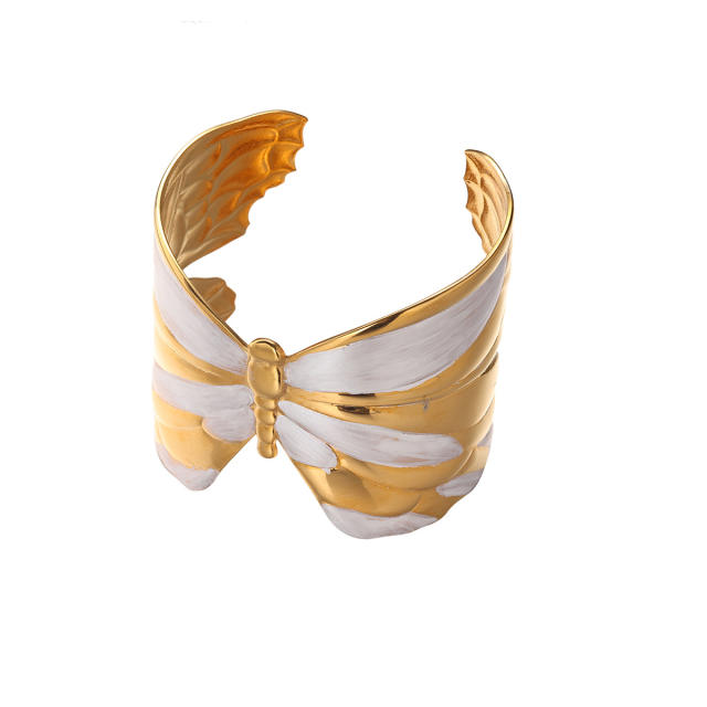 Chunky Stainless Steel bangle Bracelet Women's Electroplated Leaf Butterfly Bracelet