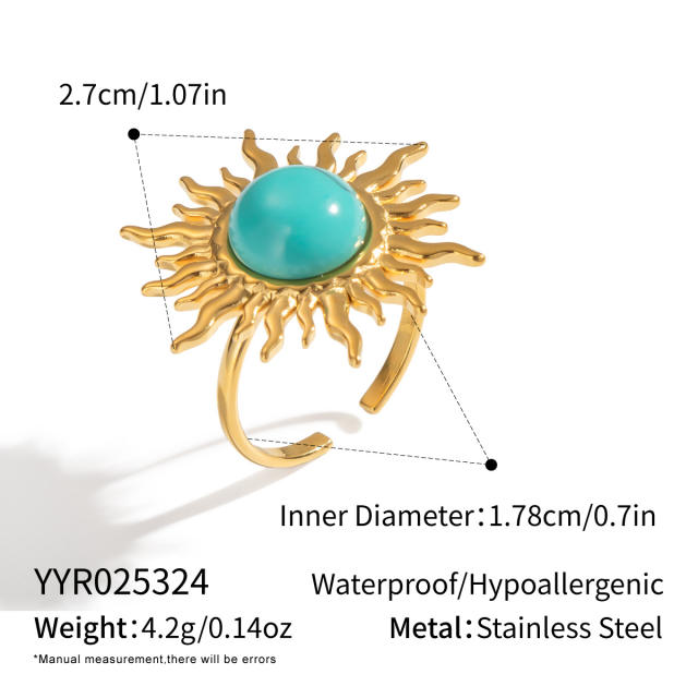 Sun Turquoise Natural Stone Earrings Rings stainless steel jewelry suit