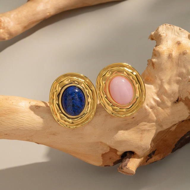 French Retro Natural Stone Lapis Lazuli Open Rings stainless steel rings