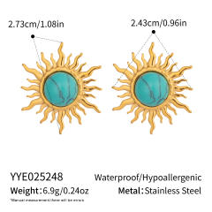 Sun Turquoise Natural Stone Earrings Rings stainless steel jewelry suit