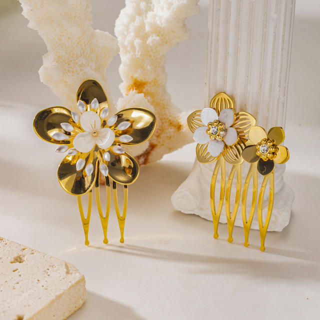 Elegant gold color flower design stainless steel hair clips hair combs