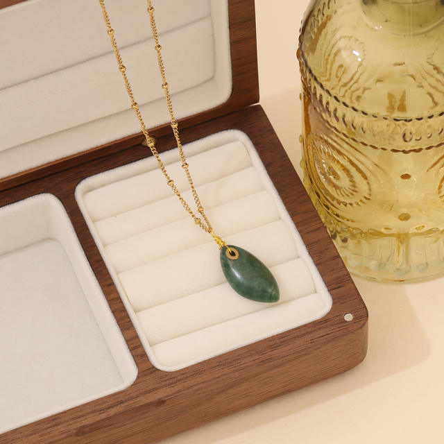 Natural geometric natural stone pendant crystal stainless steel chain necklace