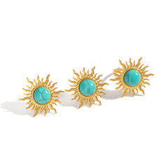 Sun Turquoise Natural Stone Earrings Rings stainless steel jewelry suit