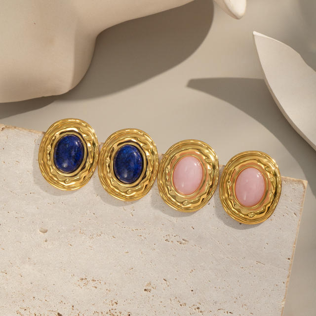 Retro Style Elegant Lapis Lazuli Natural Stone Earrings stainless steel earrings