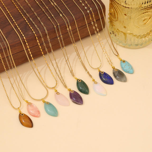 Natural geometric natural stone pendant crystal stainless steel chain necklace