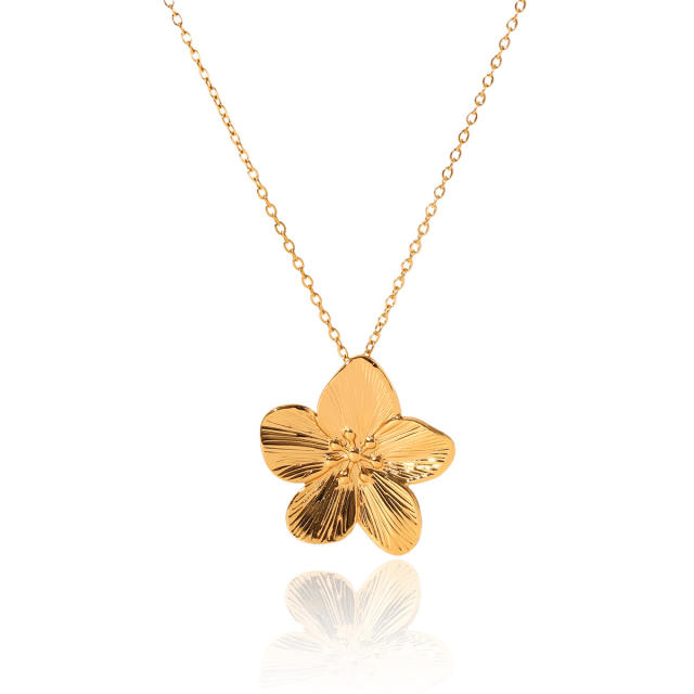 Hot-selling Stainless Steel Flower Necklace Bracelet five petal flower jewelry suit