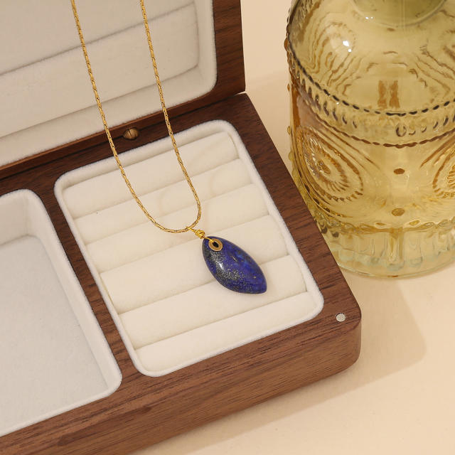 Natural geometric natural stone pendant crystal stainless steel chain necklace