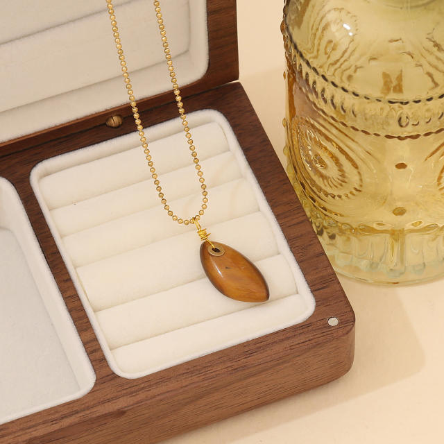 Natural geometric natural stone pendant crystal stainless steel chain necklace