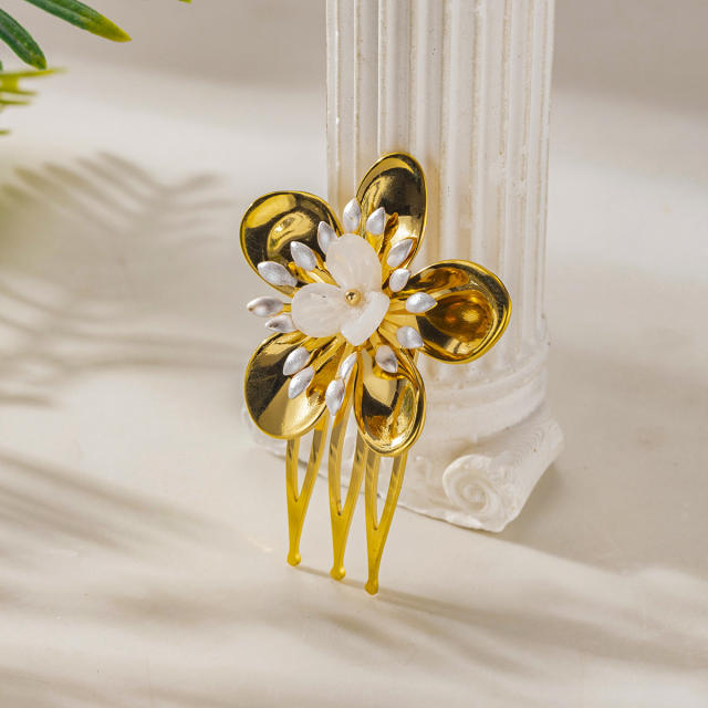 Elegant gold color flower design stainless steel hair clips hair combs