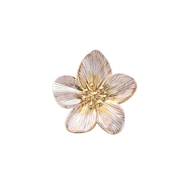 18KG personality two tone flower shape stainless steel earrings