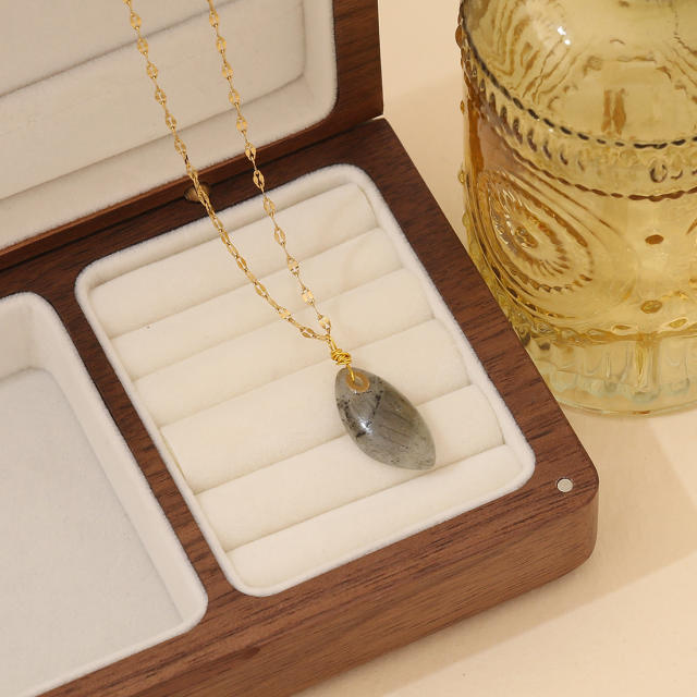 Natural geometric natural stone pendant crystal stainless steel chain necklace