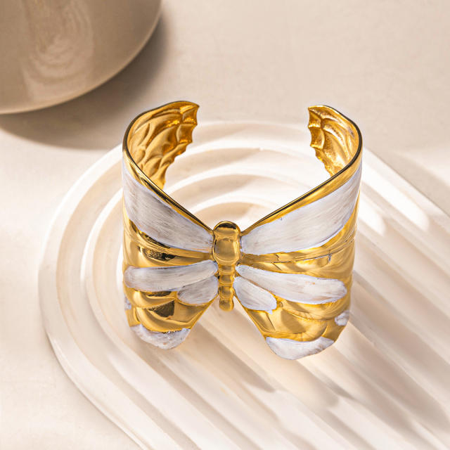 Chunky Stainless Steel bangle Bracelet Women's Electroplated Leaf Butterfly Bracelet