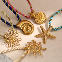 Marine Stainless Steel Pendant starfish conch shell pendant colorful thick Rope chain DIY beach style necklace