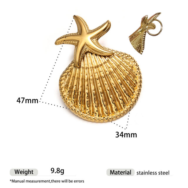 Marine Stainless Steel Pendant starfish conch shell pendant colorful thick Rope chain DIY beach style necklace