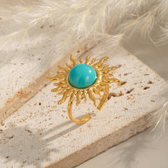 Sun Turquoise Natural Stone Earrings Rings stainless steel jewelry suit