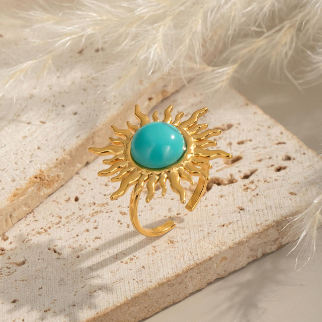 Sun Turquoise Natural Stone Earrings Rings stainless steel jewelry suit
