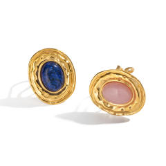 French Retro Natural Stone Lapis Lazuli Open Rings stainless steel rings
