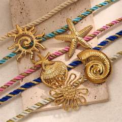 Marine Stainless Steel Pendant starfish conch shell pendant colorful thick Rope chain DIY beach style necklace