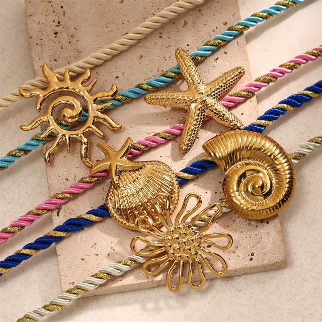 Marine Stainless Steel Pendant starfish conch shell pendant colorful thick Rope chain DIY beach style necklace