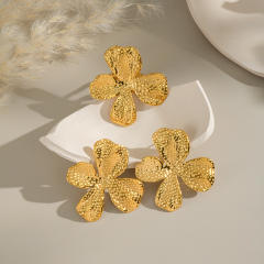 Holiday trend hammer pattern oversize flower stainless steel earrings rings suit