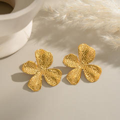 Holiday trend hammer pattern oversize flower stainless steel earrings rings suit