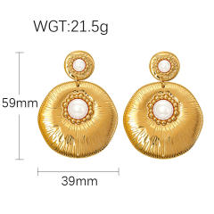 French trend pearl inlaid geometric flower semi circle stainless steel earrings