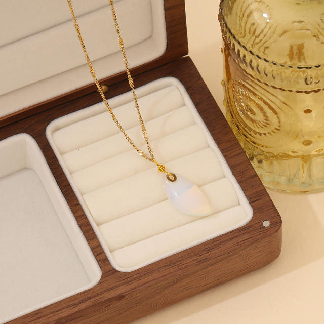 Natural geometric natural stone pendant crystal stainless steel chain necklace