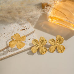 Holiday trend hammer pattern oversize flower stainless steel earrings rings suit